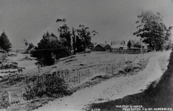 Looking from "The Rock" Moores Valley Rd towards McIlvride home & Post Office - (G/S/B) 1 April 1907 - WHMS: L3144