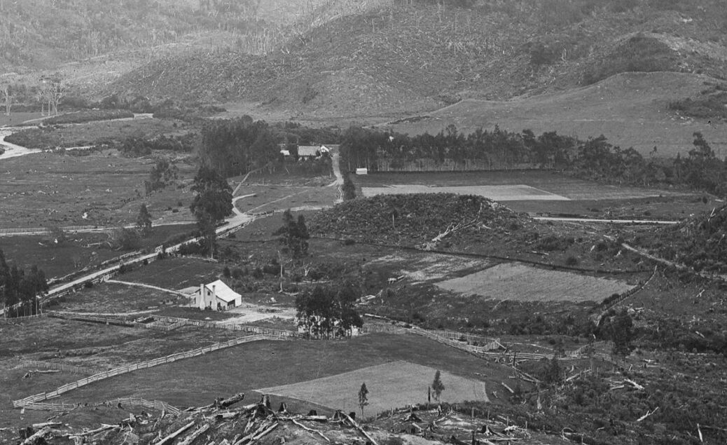 Dick family farm in the background in the 1880s - Source: Wainuiomata Historical Museum (Harry Short collection)