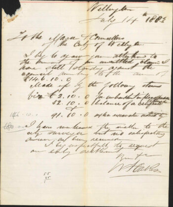 Claim for Extras in Race Contract - W F Oakes - Wellington City Council Archives, 00233-1883/6336