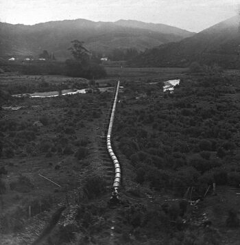 Pipeline running across what is now Richard Prouse Park just prior to Orongorongo Pipeline being placed