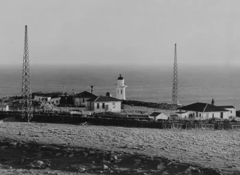 Lighthouse and cottages at Baring Head. 12 August 1937. Photo: Evening Post, Alexander Turnbull Library