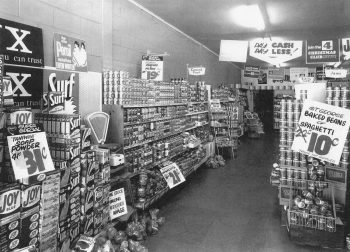 Interior of Jack Logan's 4 Square Supermarket, Norfolk Street, Wainuiomata - c1960 - WHMS: L3607 ex Jack Logan