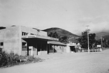 Circa Early 1950's - Jack Sinclair erected the initial Post Office and Butcher's shop. This photograph was captured shortly after the construction was finished. Photo courtesy of the Wainuiomata Museum.