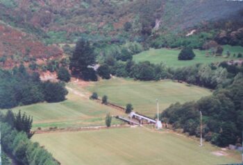 Pipe across Wainuiomata River at Richard Prouse Park - 1993 - © Jeremy Foster