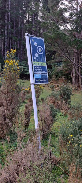 Bus Stop Sign in upper Moores Valley - 2024 - © wainuiomata.net