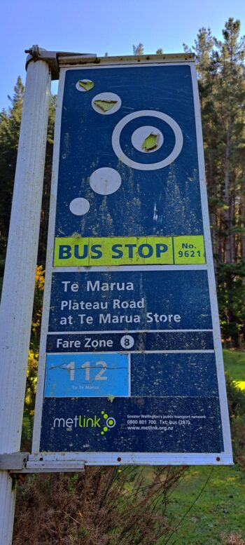 Old Bus Stop Sign placed in Upper Moores Valley - 2024 - © wainuiomata.net