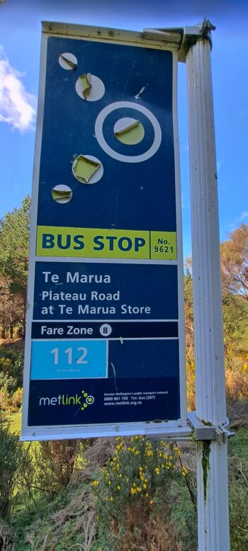 Old Bus Stop Sign placed in Upper Moores Valley - 2024 - © wainuiomata.net