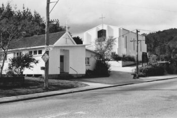 St John's Church and Hall, Main Rd, WOA - Sep 1989 B&W - G Eady photo - WHMS: B054