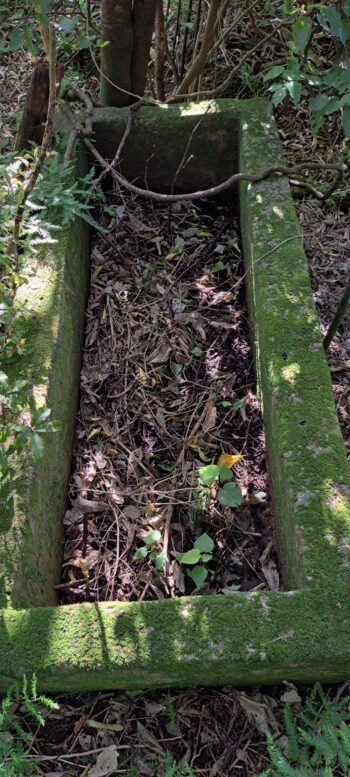 Water trough / grave on the Wainuiomata Road side of Hayward Eastern Hills Scenic Reserve - 2025 - © wainuiomata.net