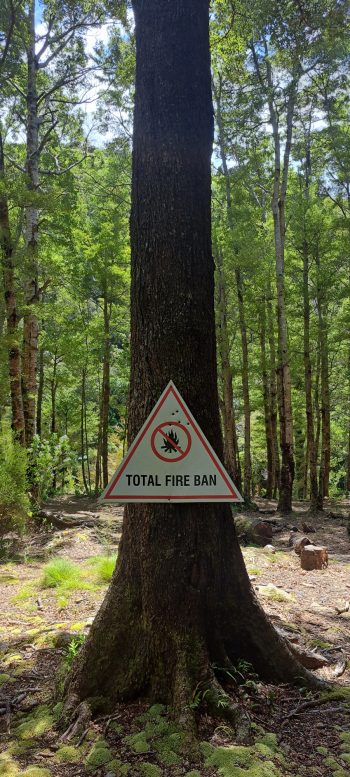 Old Fire Ban sign at abandoned Grace's Stream Campsite in Wainuiomata - 2025 - © wainuiomata.net